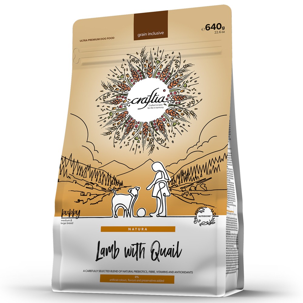 Корм для щенков CRAFTIA Natura для средних и крупных пород, из ягненка с перепелкой сух.