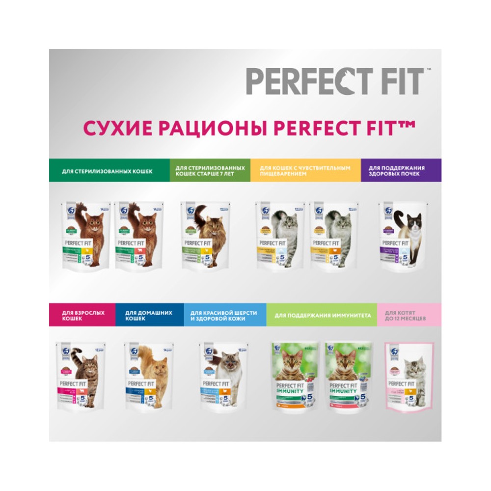 Корм для кошек PERFECT FIT для стерилизованных, говядина сух.