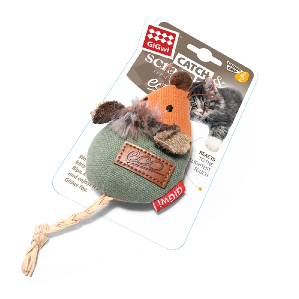 Игрушка для кошек GIGWI Мышка со звуковым чипом 9см, серия Catch & Scratch Eco