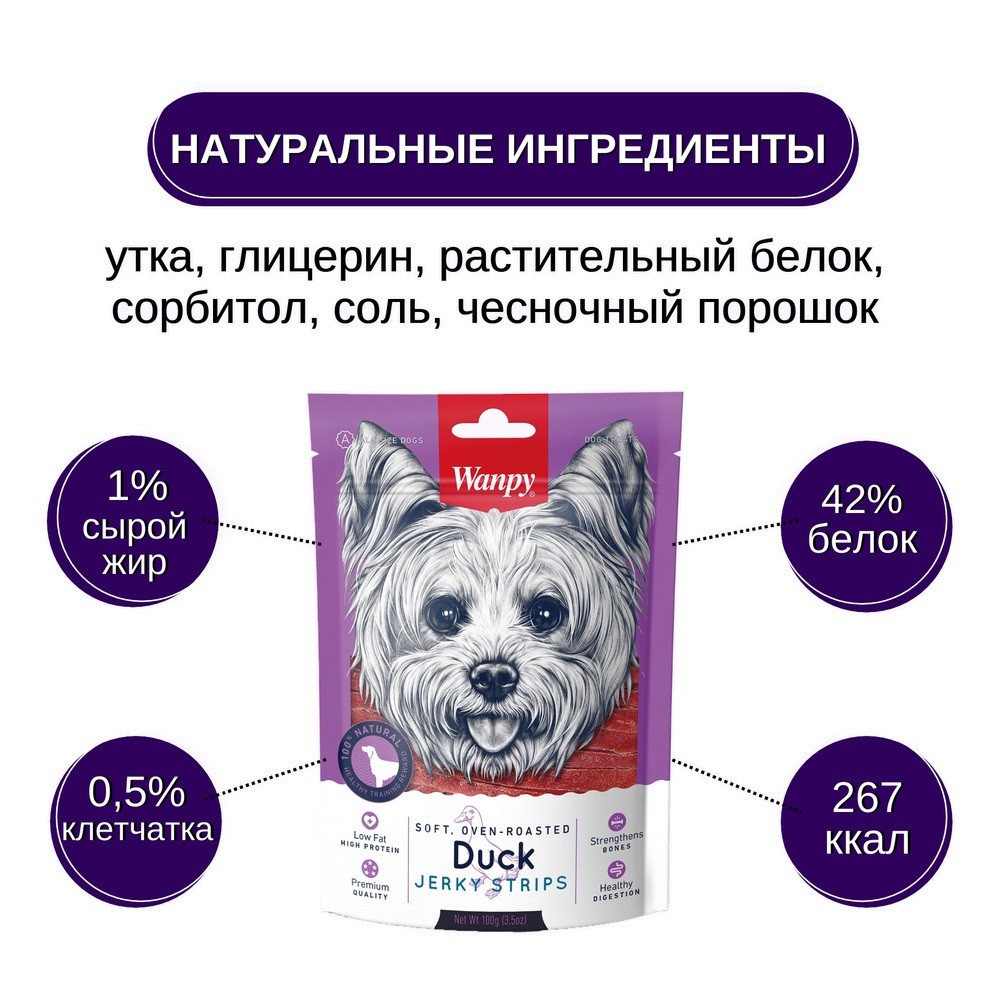 Лакомство для собак WANPY Dog Утка в форме полосочек, мягкие