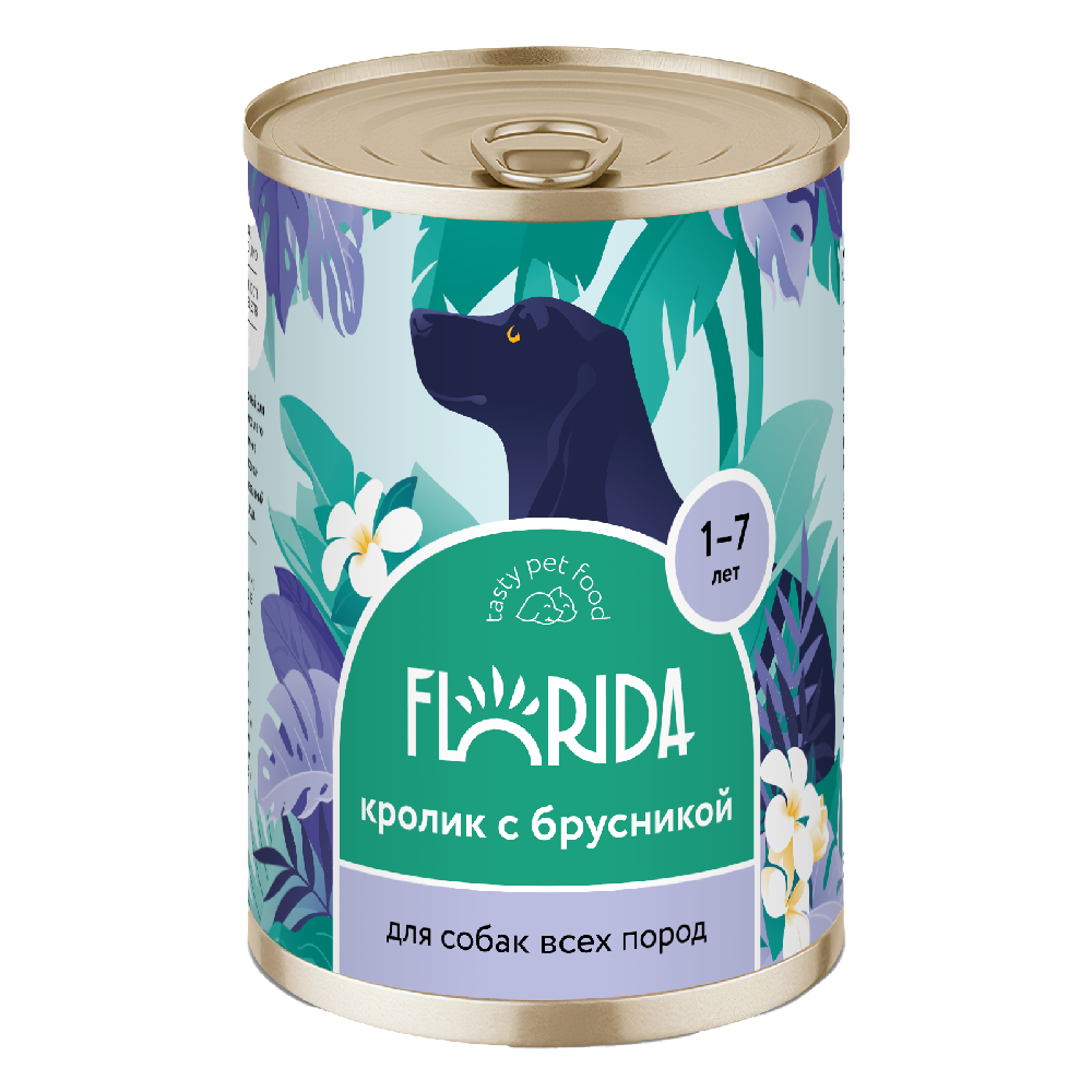 Корм для собак FLORIDA Кролик с брусникой банка