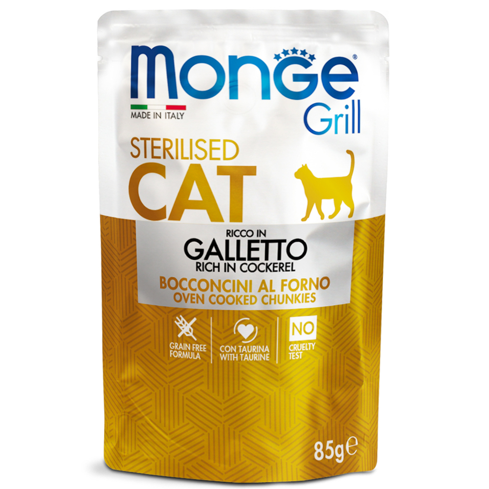Корм для кошек MONGE Cat Grill Pouch для стерилизованных кошек итальянская курица пауч