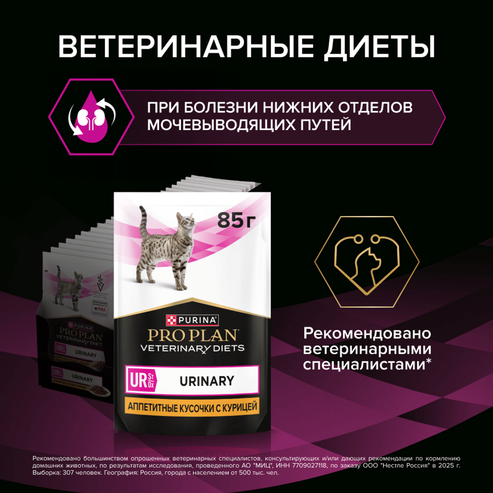 Корм для кошек PRO PLAN Veterinary Diets UR ST/OX Urinary при болезн.мочевыв.путей, курица пауч