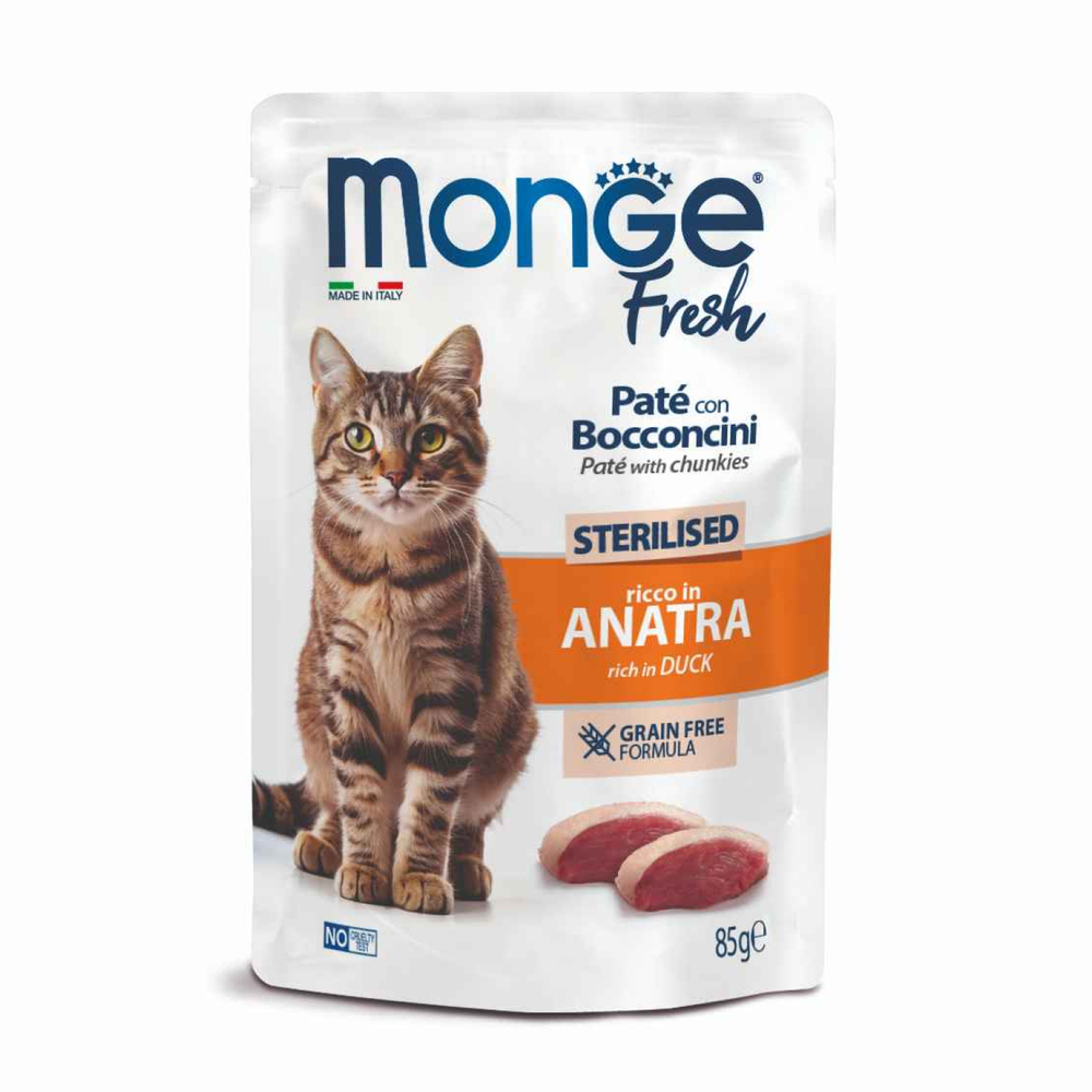 Корм для кошек MONGE Cat Fresh для стерилизованных, с уткой пауч