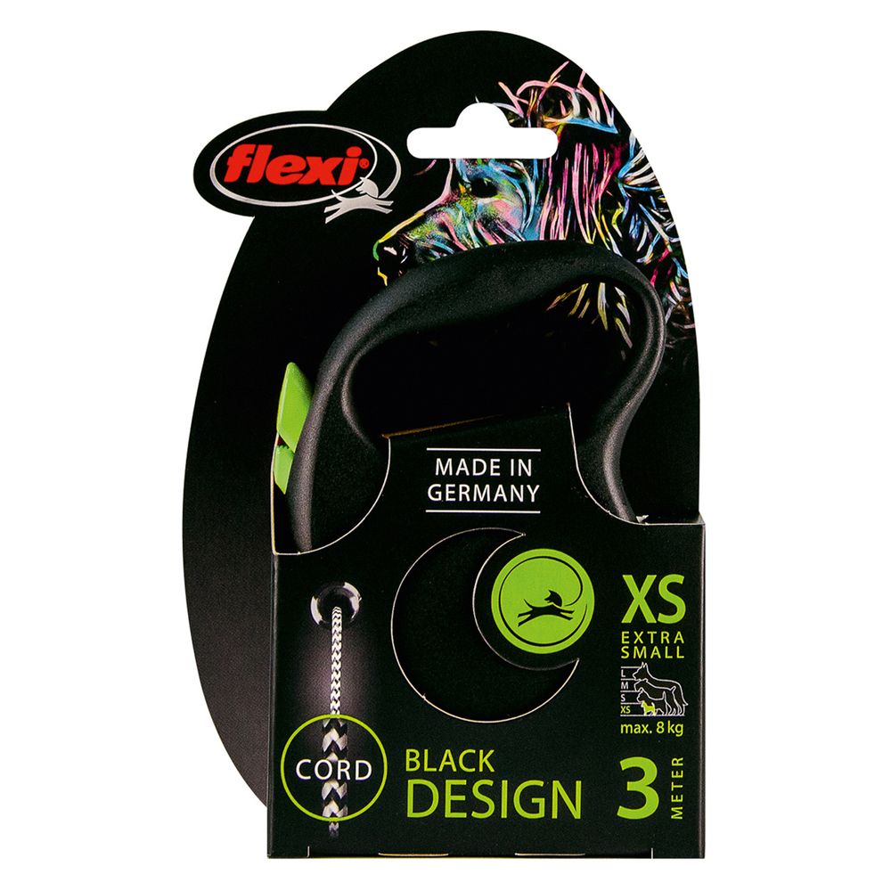 Рулетка для собак FLEXI  Black Design XS (до 8 кг) 3 м трос черный/зеленый