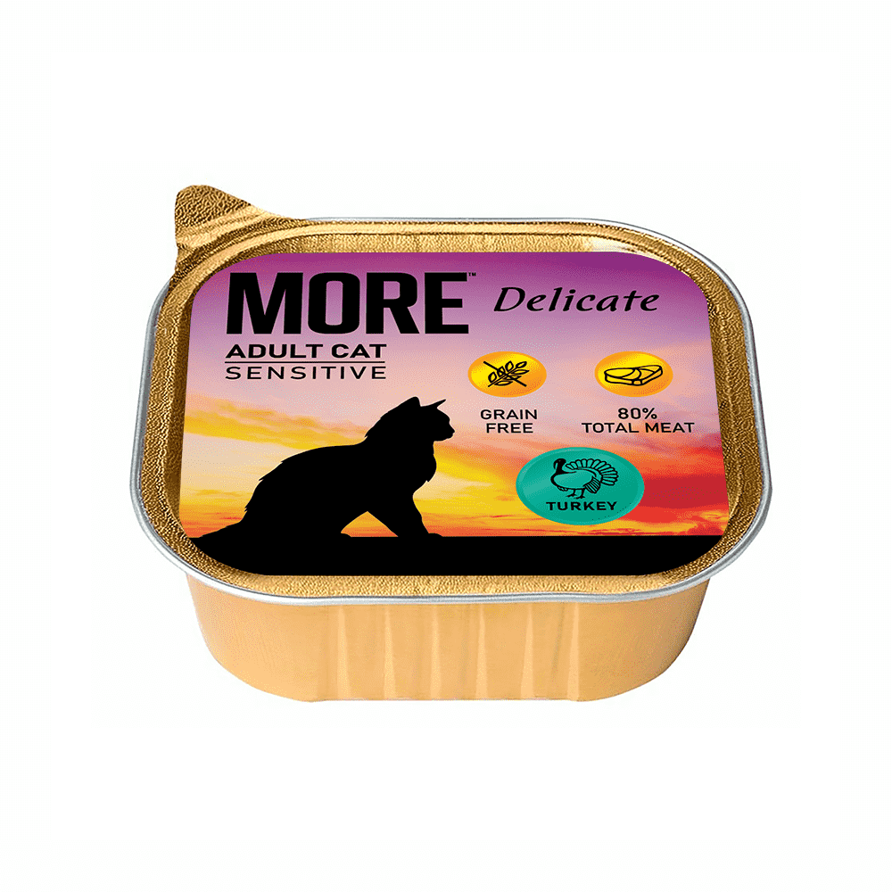 Корм для кошек MORE Delicate для чувствительного пищеварения, паштет с индейкой ламист.