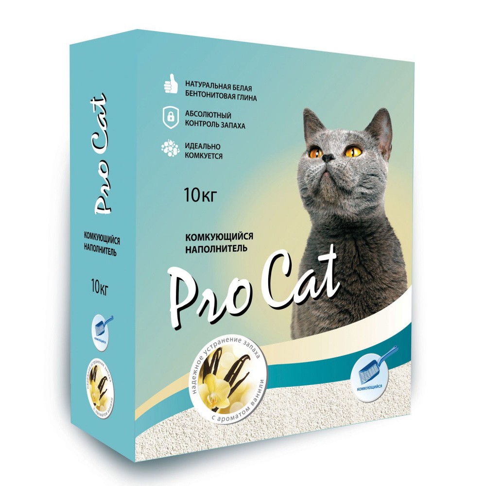 Наполнитель для кошачьего туалета PRO CAT Vanilla комкующийся из экстра белой глины