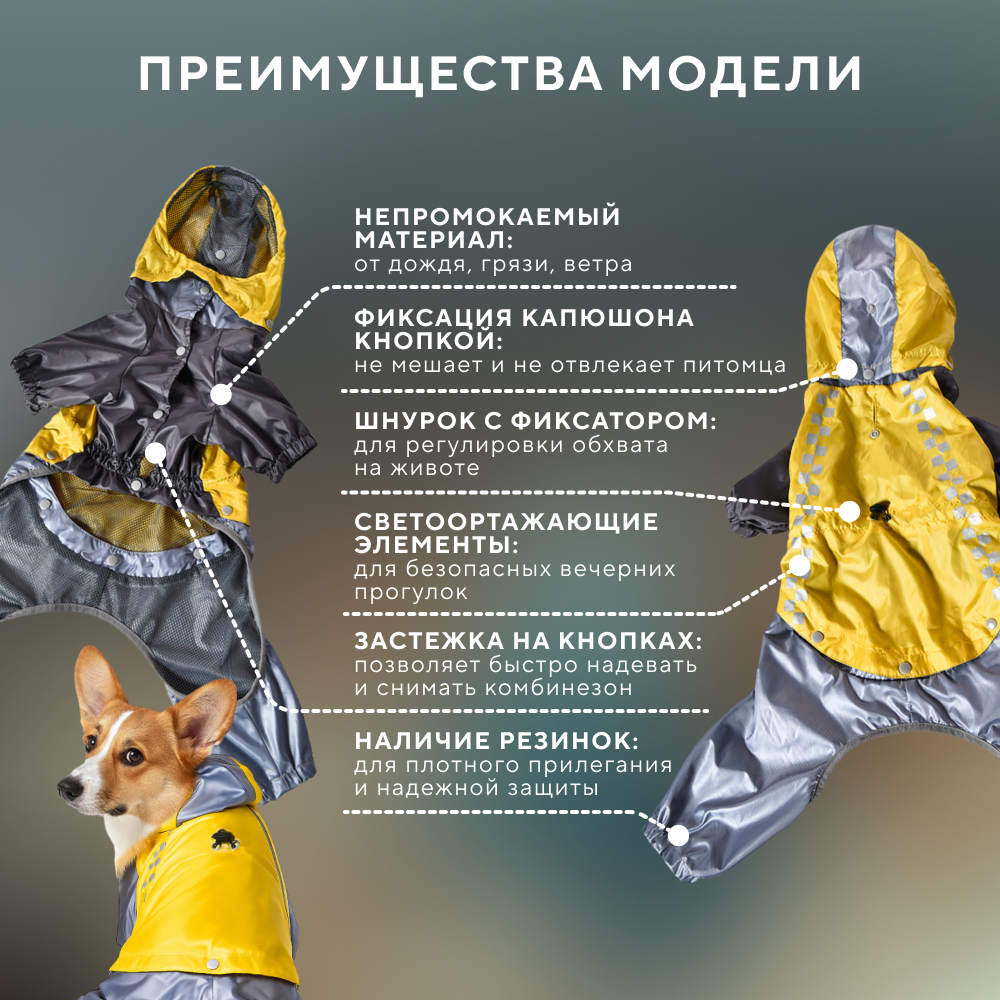 Комбинезон-дождевик для собак FOXIE Ray трансформер желтый