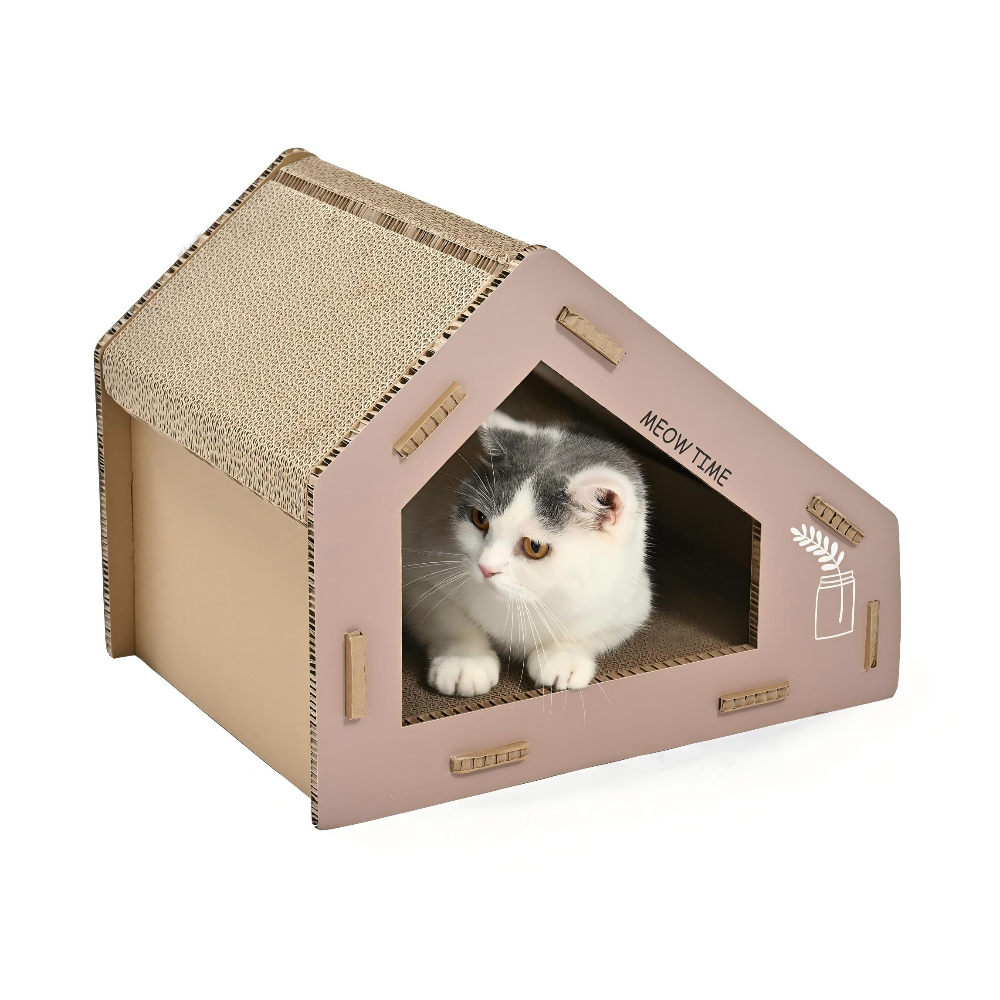 Когтеточка для кошек FOXIE Sloping Roof Домик из картона 45x35,5x35,5см