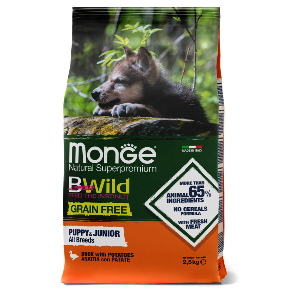 Корм для щенков MONGE BWild Grain Free беззерновой мясо утки с картофелем сух.