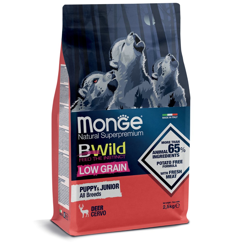 Корм для щенков MONGE Dog Bwild Low Grain мясо оленя сух.