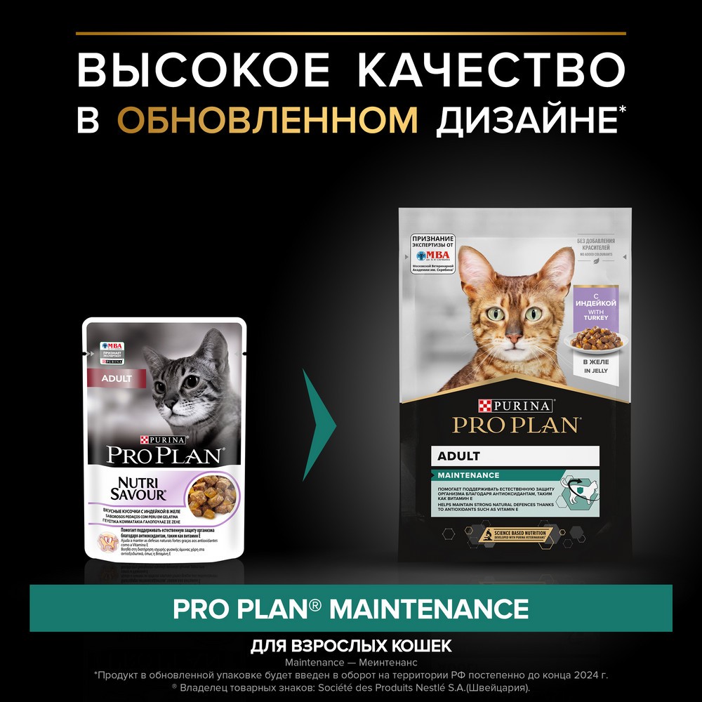 Корм для кошек PRO PLAN Adult, с индейкой в желе пауч купить в  интернет-магазине Бетховен