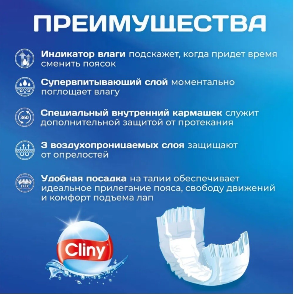 Пояс для кобелей CLINY одноразовые, с индикатором влаги размер S 12шт