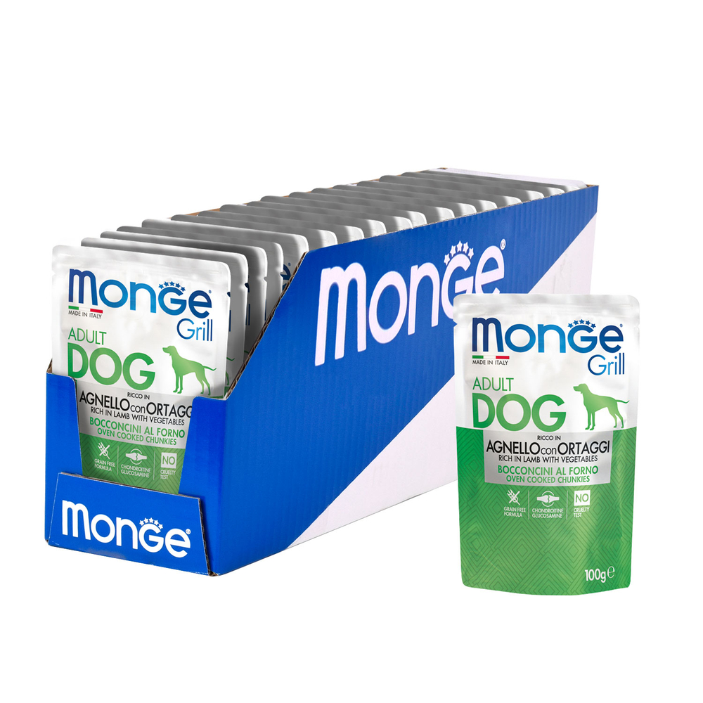 Корм для собак MONGE Grill Pouch ягненок, овощи конс.