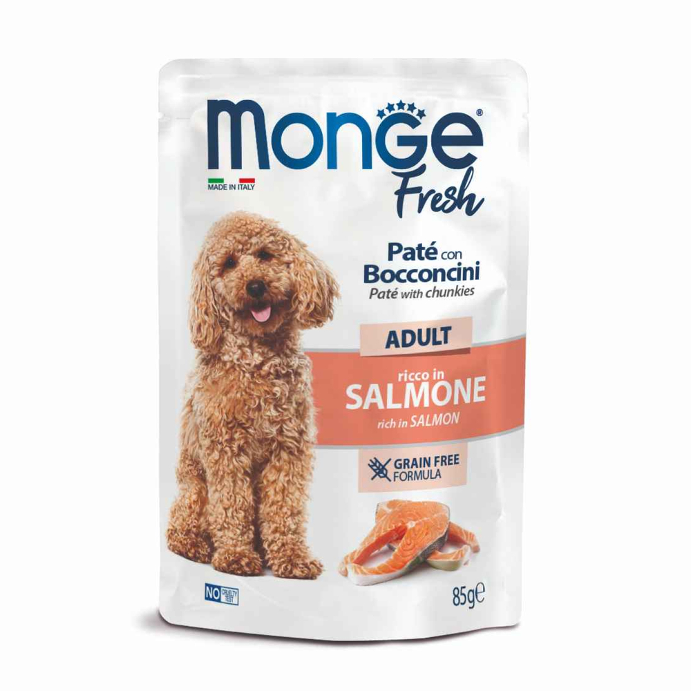 Корм для собак MONGE Dog Fresh паштет с кусочками лосося пауч
