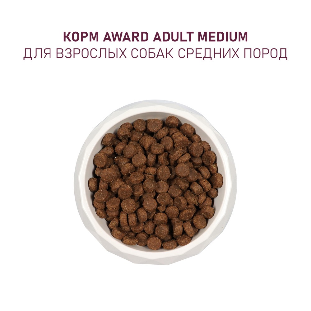Корм для собак AWARD для средних пород, индейка с курицей с доб.моркови и черной смородины сух.