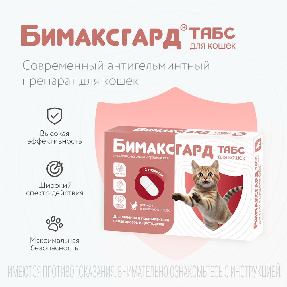 Антигельминтик для котят и маленьких кошек NEOTERICA Бимаксгард ТАБС, 2 таб.(0,5-2кг)