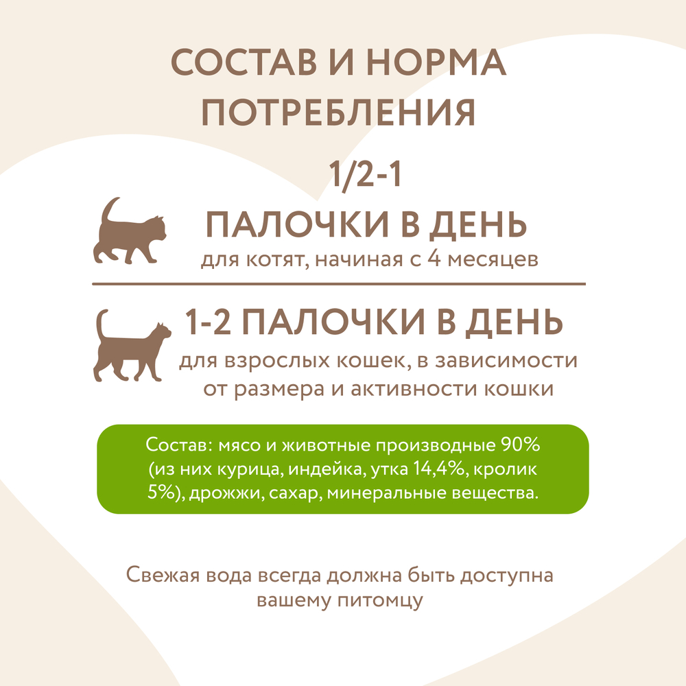 Лакомство для кошек МНЯМС Лакомые палочки с уткой и кроликом 10х