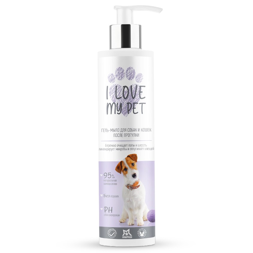 Гель-мыло для лап I LOVE MY PET после прогулки с хлоргексидином и Д-пантенолом 250мл