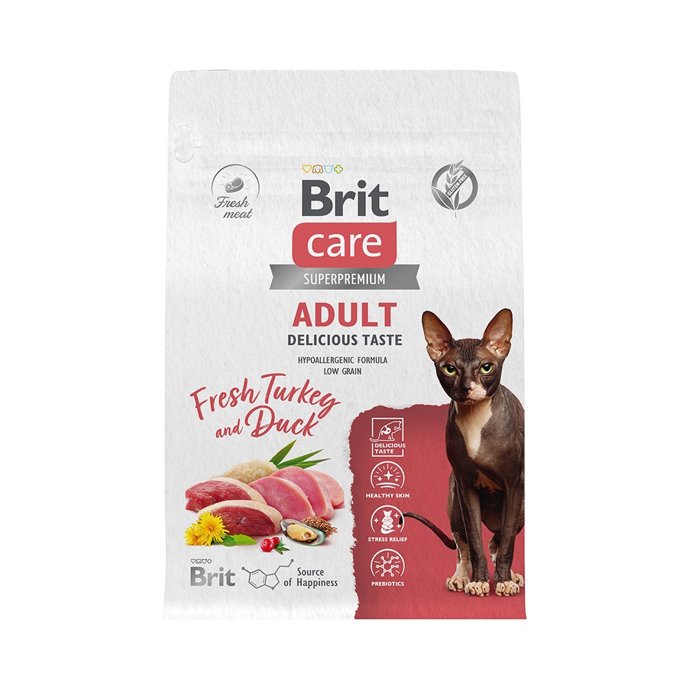 Корм для кошек БРИТ Care Delicious Taste для привередливых, индейка с уткой сух.