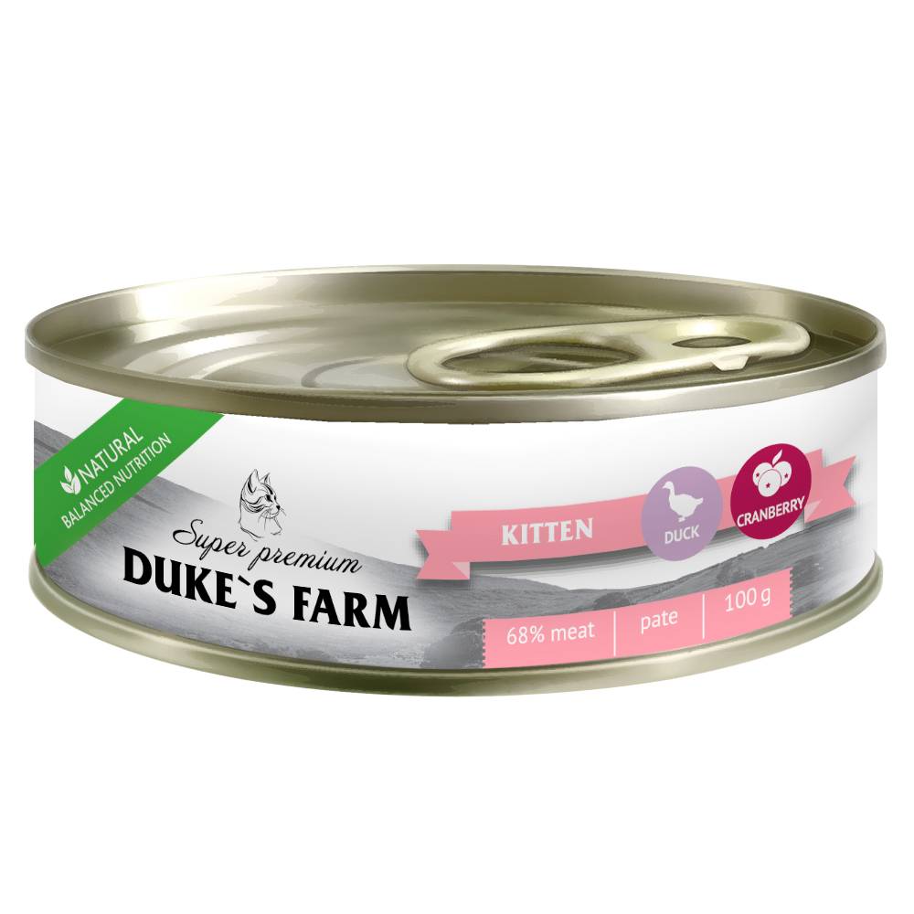 Корм для котят DUKE'S FARM паштет утка, шпинат банка