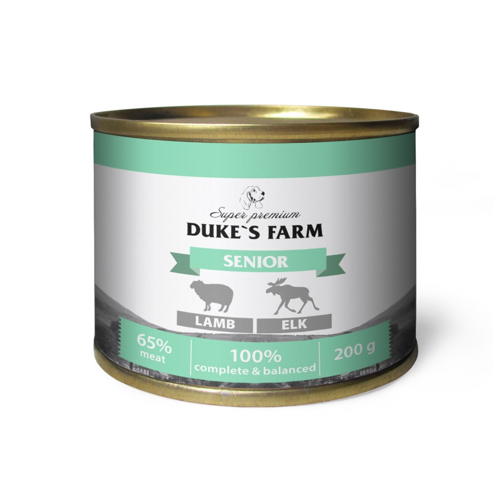 Корм для собак DUKE'S FARM для пожилых, паштет из ягненка с лосем банка