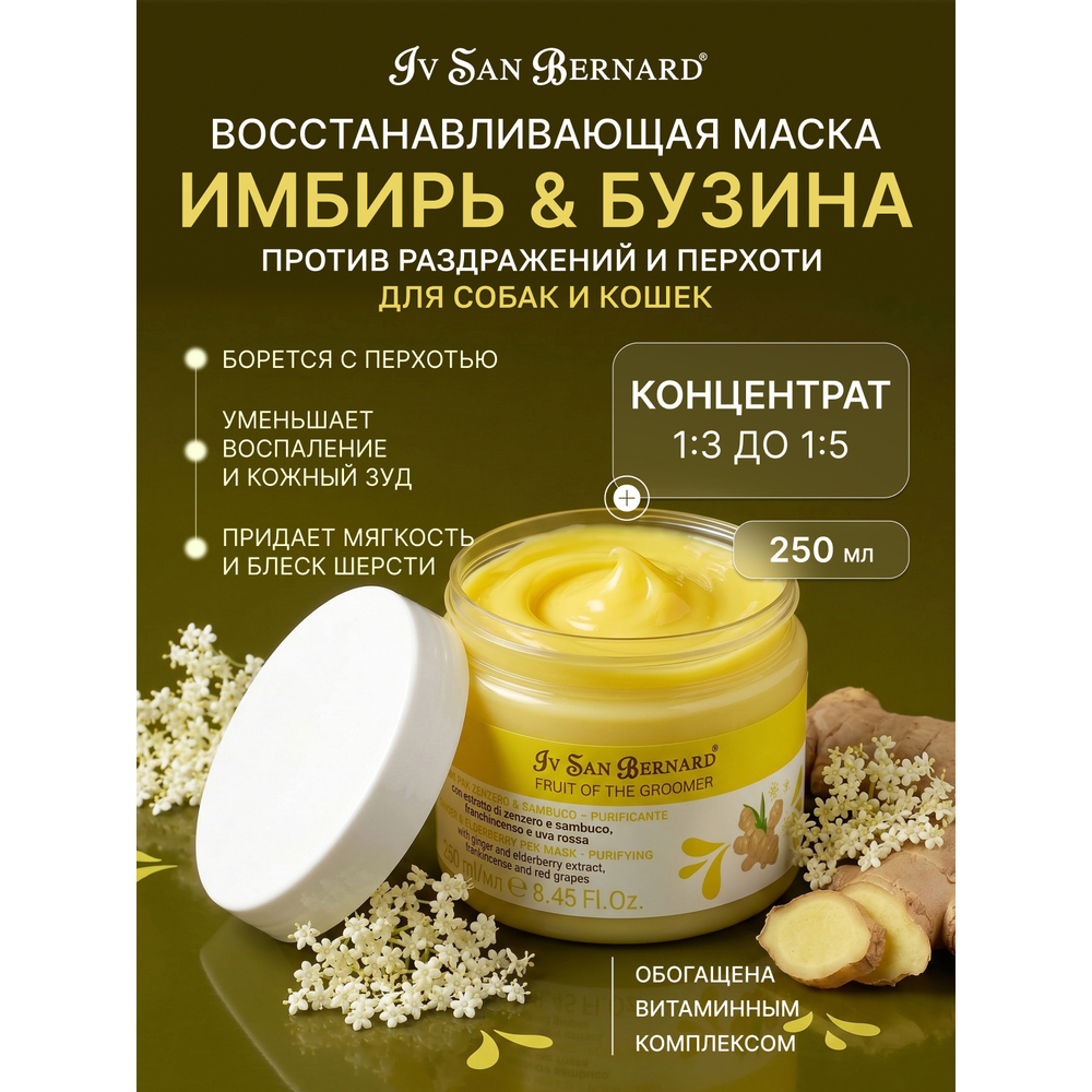Маска IV SAN BERNARD Ginger&Elderbery восстанавливающая с противовоспалительным эффектом 250мл