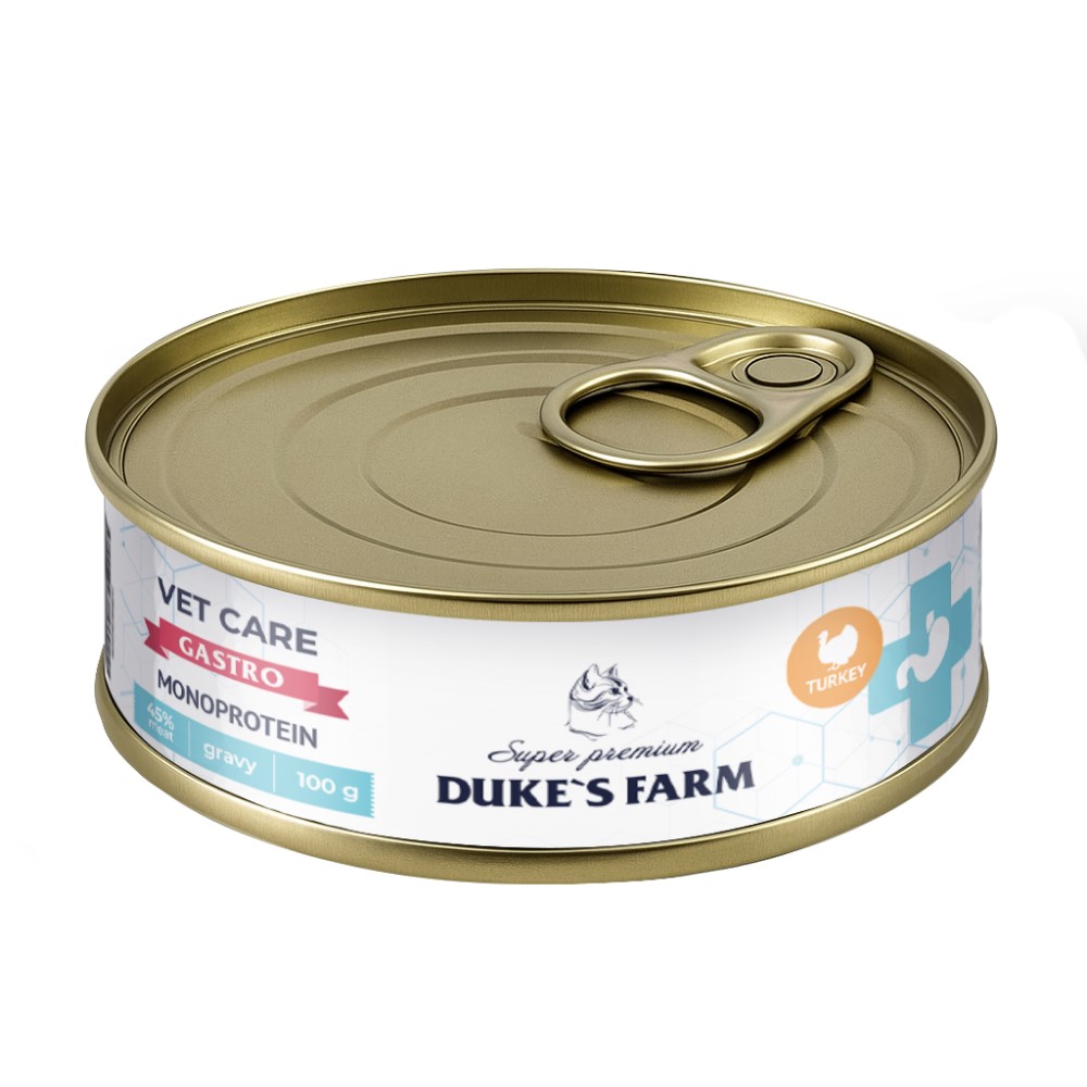 Корм для кошек DUKE'S FARM Vet Care Gastrointestinal Monoprotein при расстройствах пищеварения, индейка волокна в соусе банка