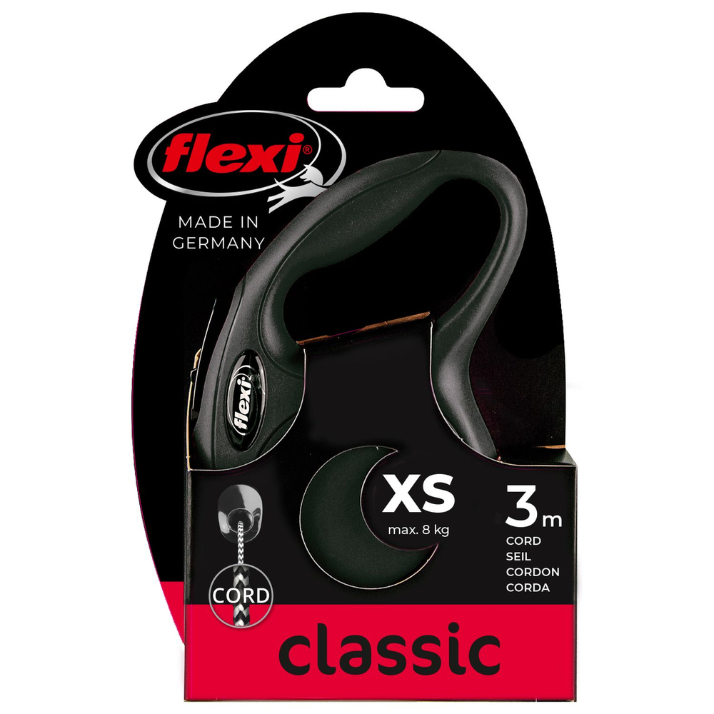 Рулетка для собак FLEXI New Classic XS (до 8кг) 3м трос черная