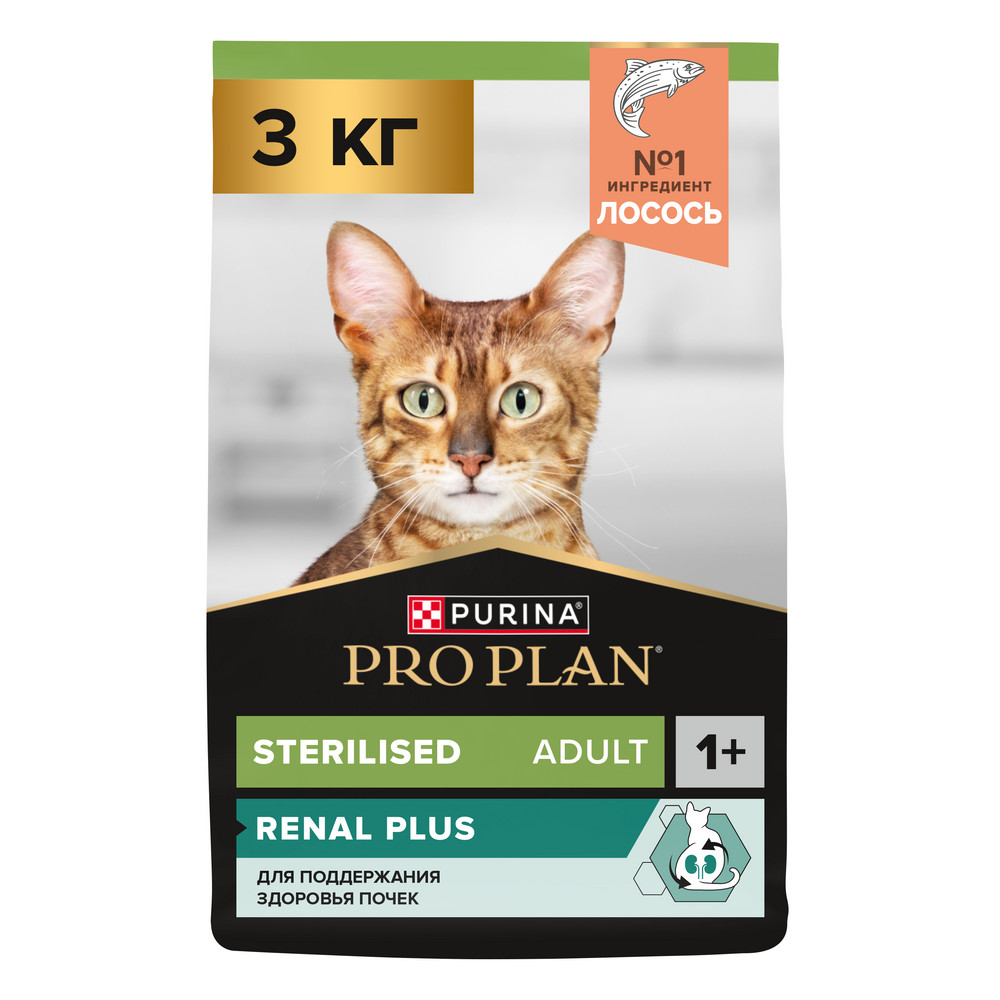 Корм для кошек PRO PLAN Sterilised Renal Plus для стерилизованных, с лососем сух.
