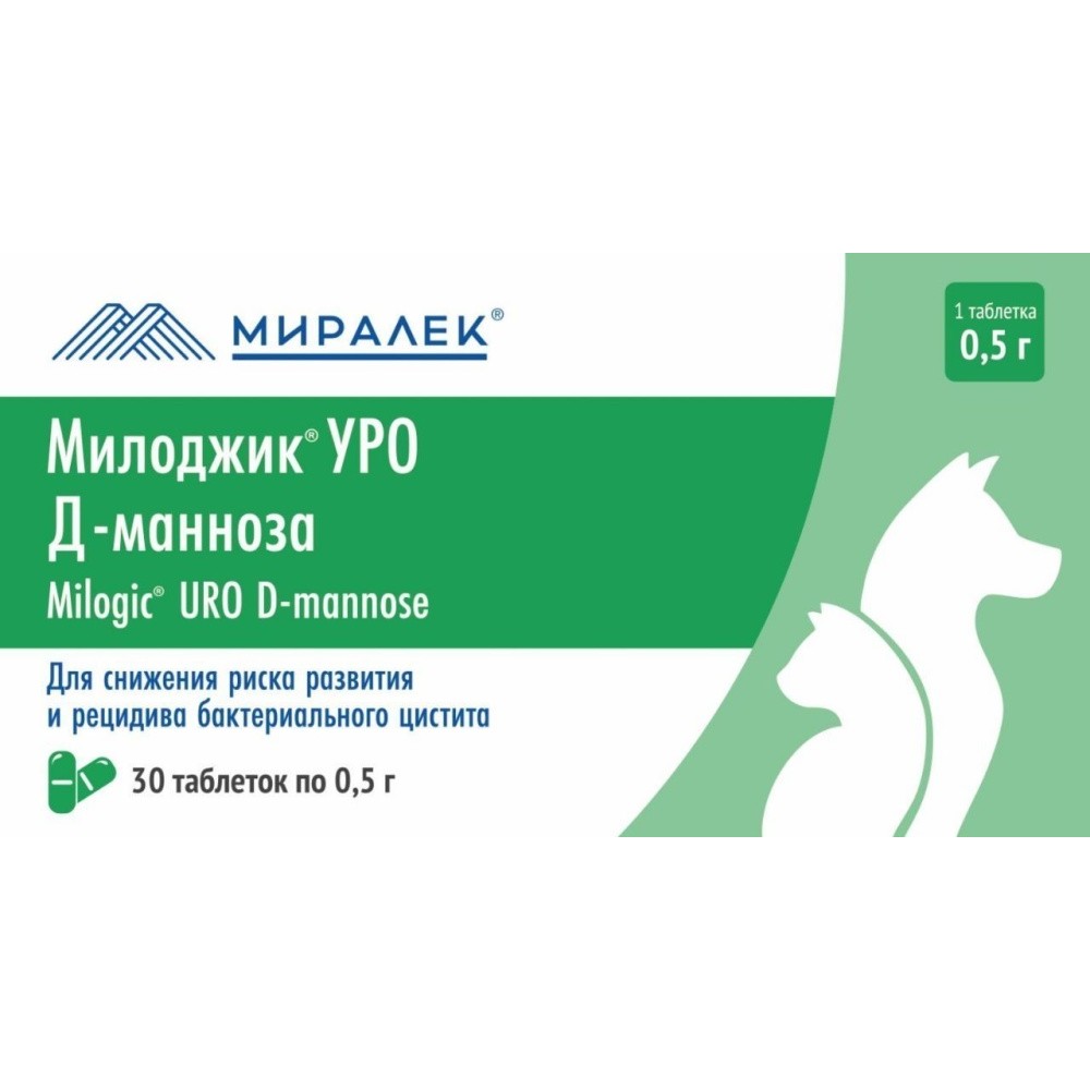 Препарат для собак и кошек МИРАЛЕК Милоджик УРО Д-манноза, 30таб.