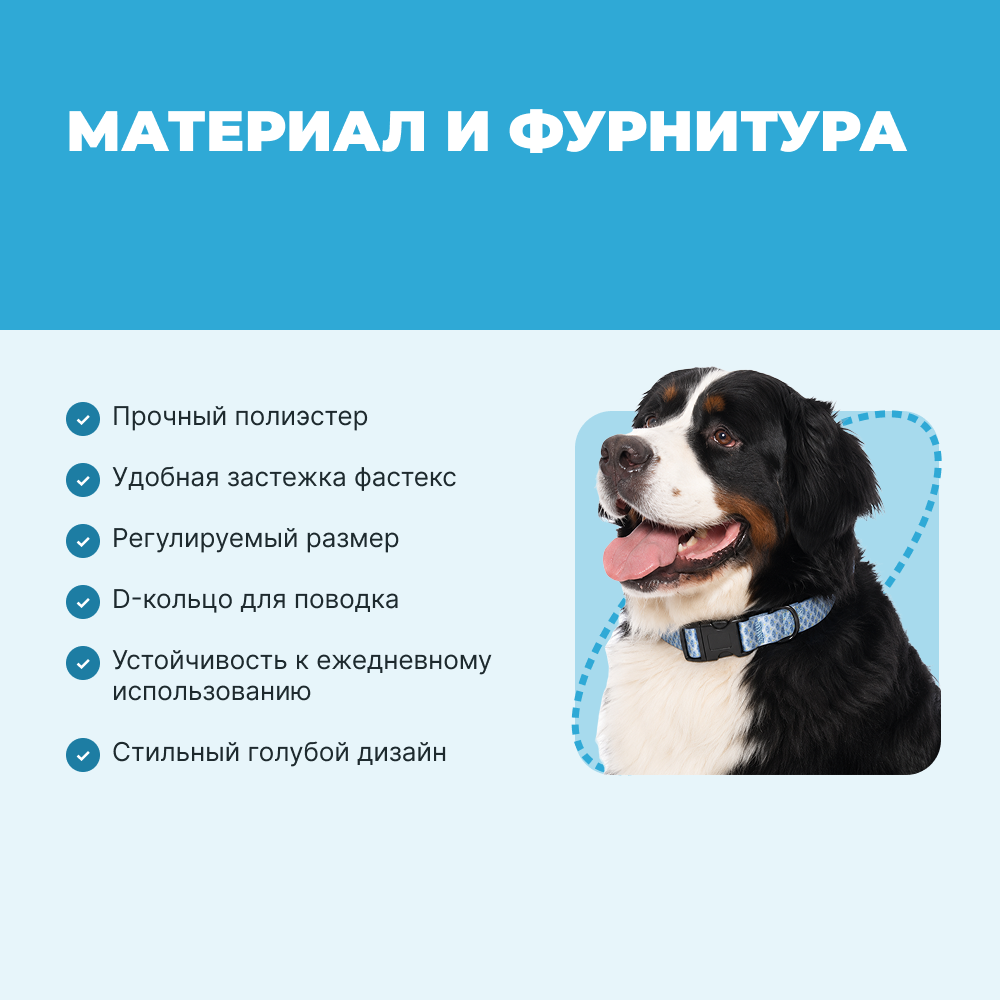 Ошейник для собак FOXIE Fish L 2,5х45-70см голубой