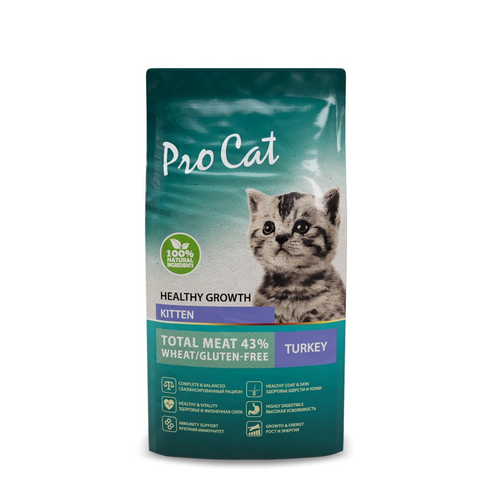 Корм для котят PRO CAT для здорового роста и энергии, индейка сух.