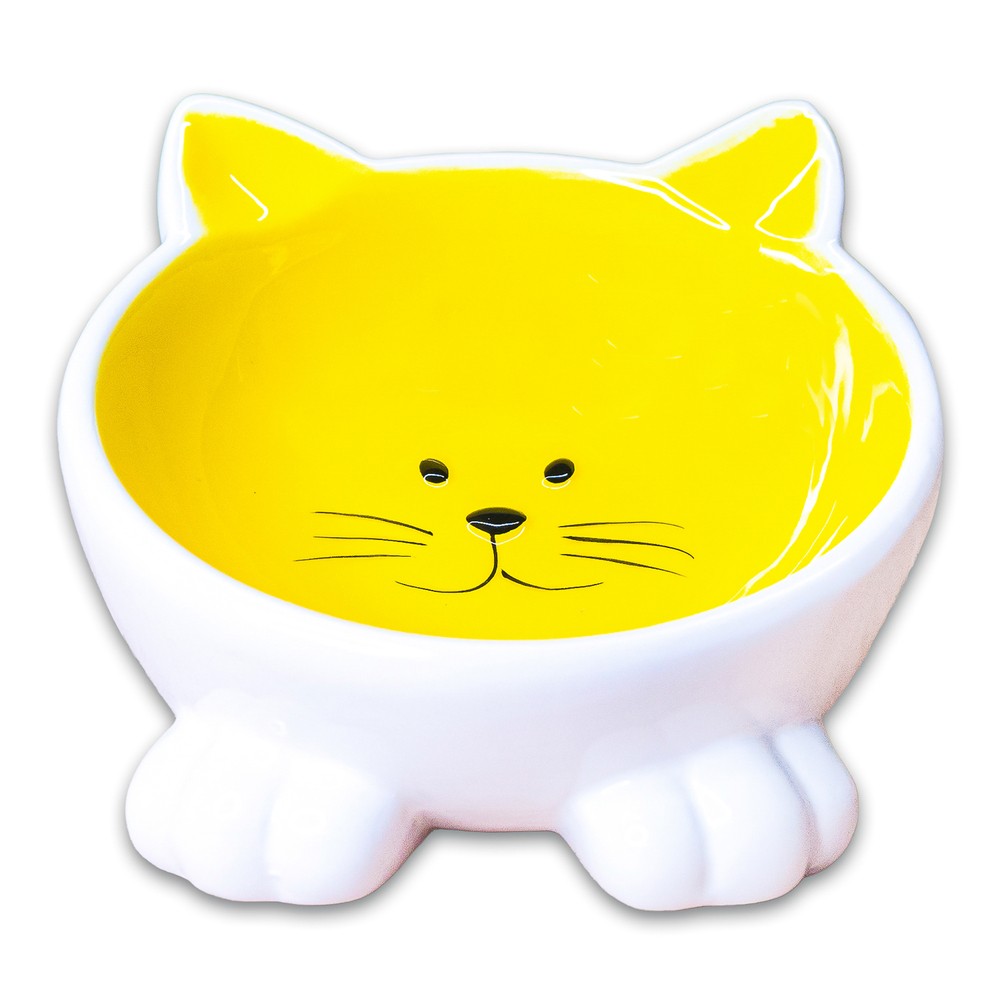 Миска для кошек MR.KRANCH Мордочка кошки керамическая на ножках желтая 100мл