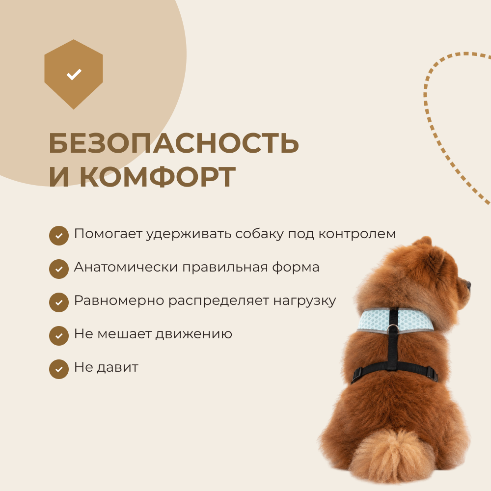 Шлейка для собак FOXIE Dots L (обхват шеи 40см, обхват груди 52-70см) голубая