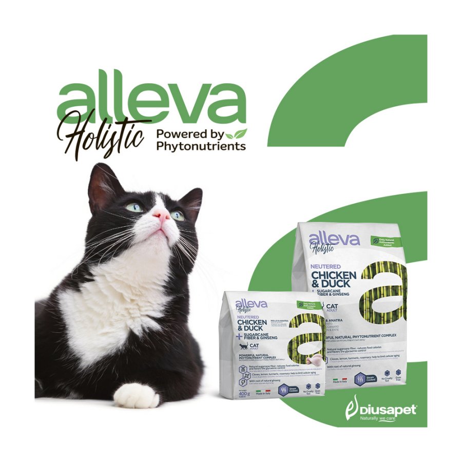 Корм для кошек ALLEVA Holistic для кастр.и стерилиз., курица,утка с сах.тростником и женьш.сух.