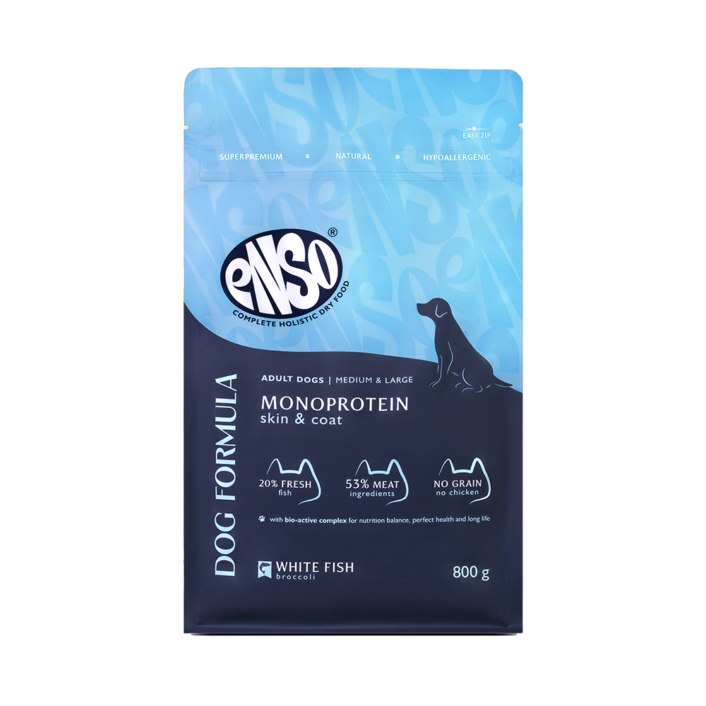 Корм для собак ENSO formula Monoprotein для ср. и кр.пород, с белой рыбой и брокколи сух.