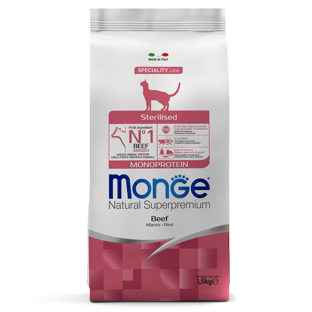 Корм для кошек Monge Cat Speciality Line Monoprotein Sterilised для стерилизованных, говядина, сух.