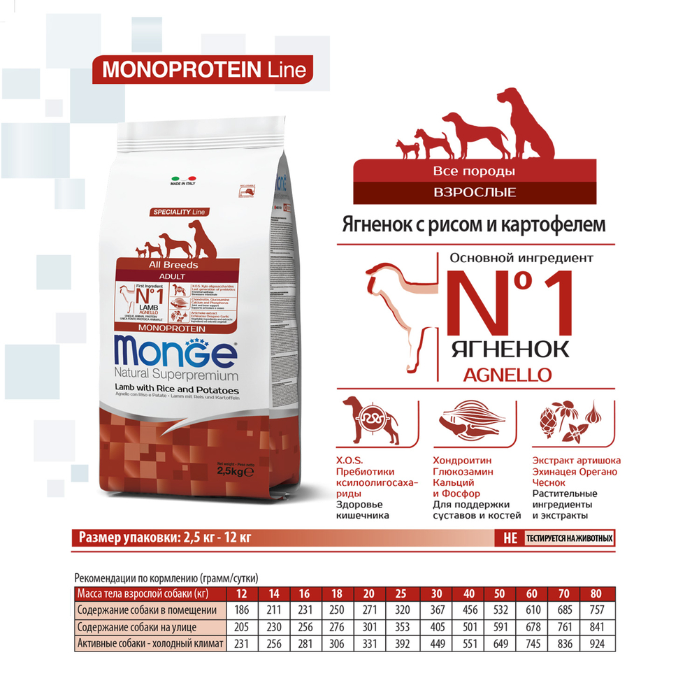 Корм для собак MONGE Dog Speciality ягненок с рисом и картофелем сух.