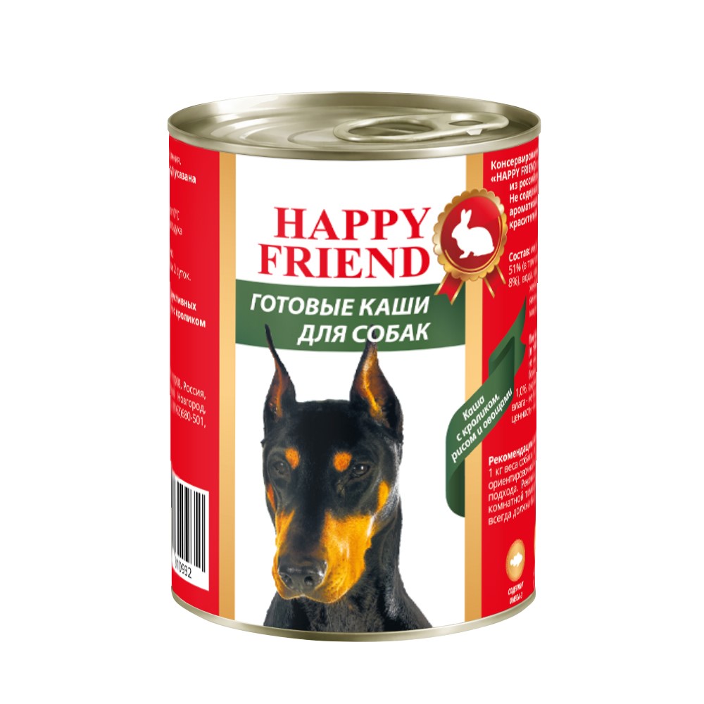 Корм для собак HAPPY FRIEND Каша Мясное ассорти с кроликом, рисом и овощами банка