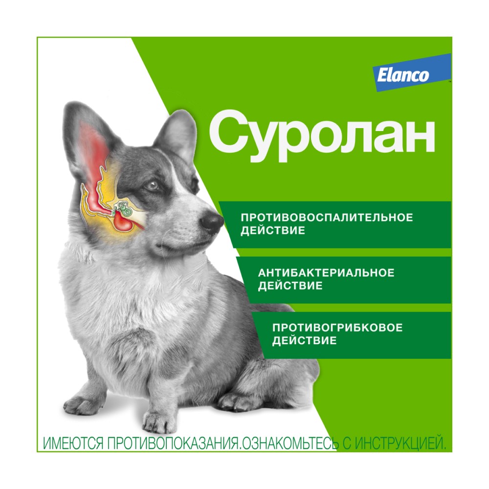 Суспензия ELANCO Суролан для лечения отита 15мл (рецепт)