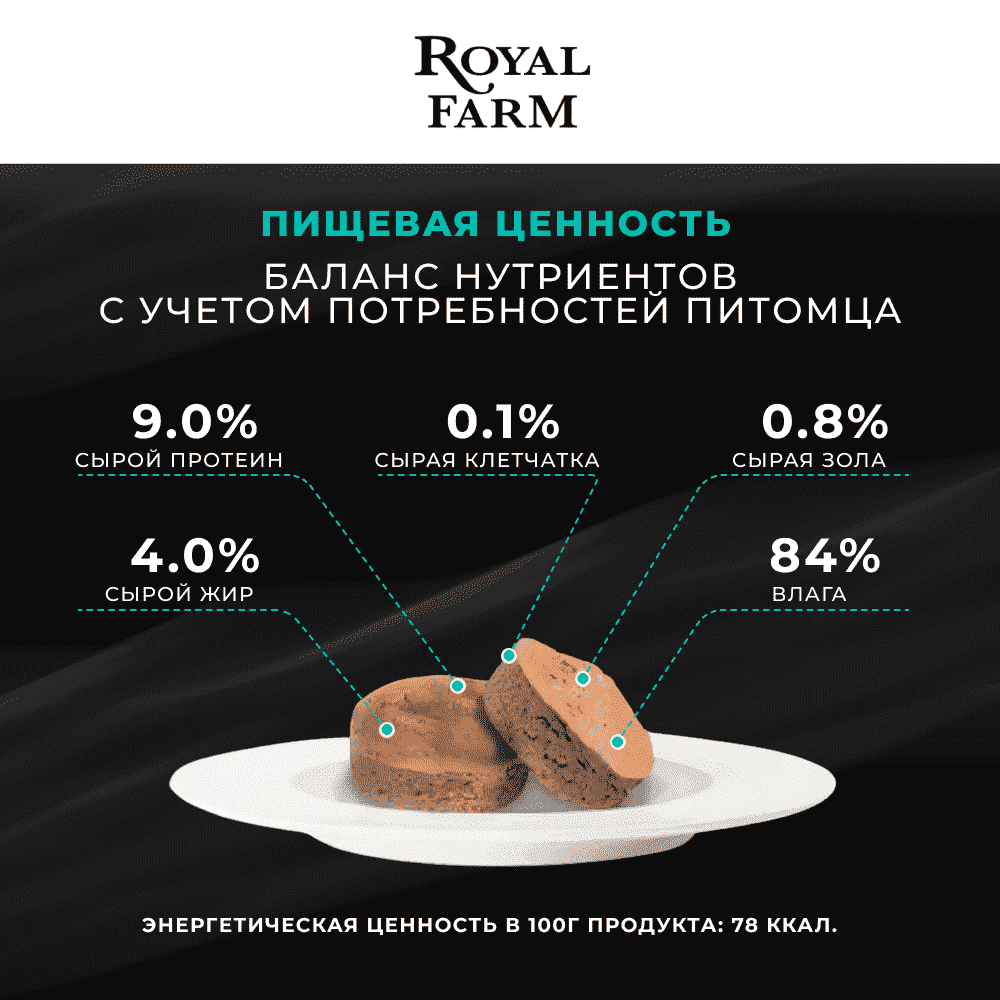 Корм для кошек ROYAL FARM Суфле для стерилизованных с телятиной пауч