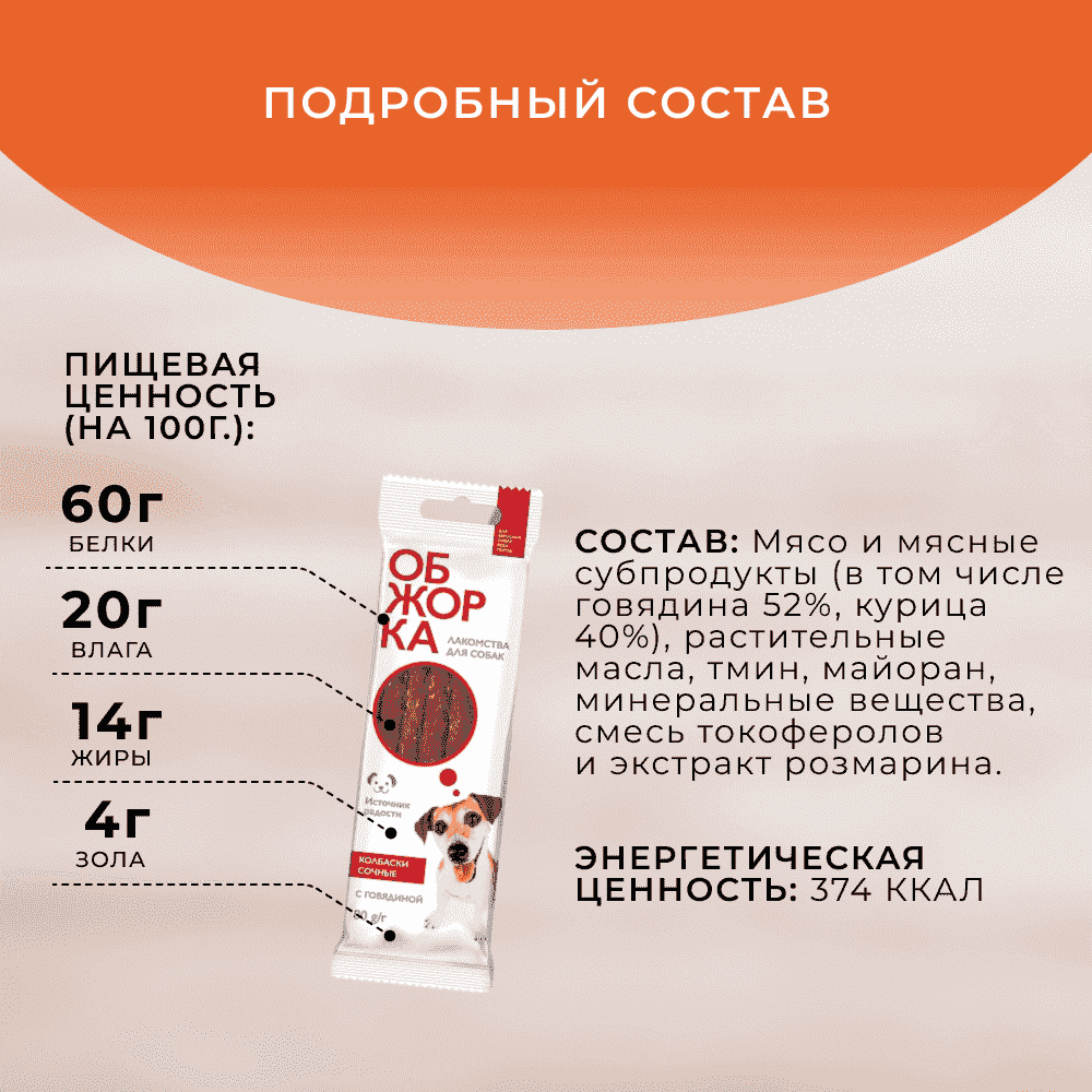 Лакомство для собак ОБЖОРКА Колбаски Тирольские
