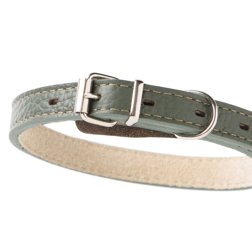 Ошейник для собак MR.KRANCH из натуральной кожи прямой, оливковый 29-35см