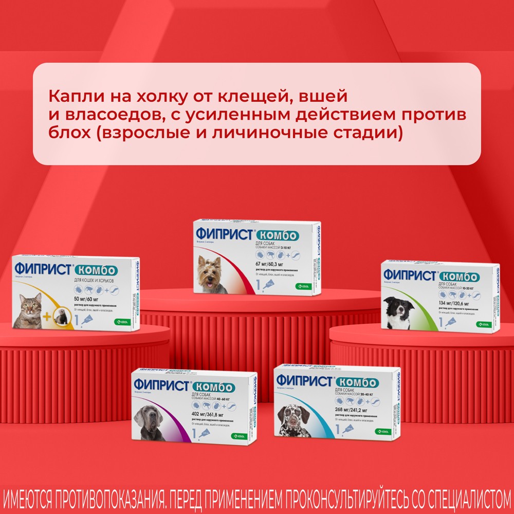 Капли для собак KRKA Фиприст Комбо от клещей и усиленным действием против блох (2-10кг) 0,67мл, 1 пипетка