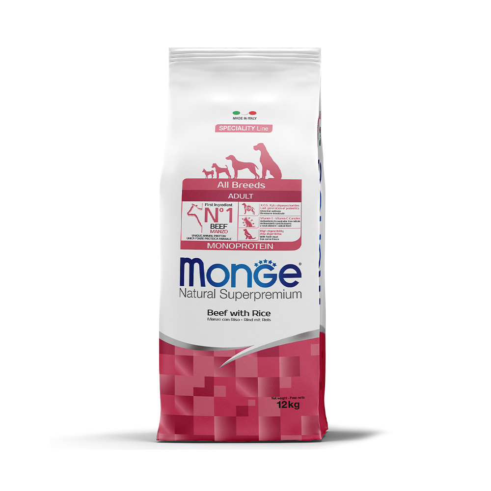 Корм для собак MONGE Dog Speciality Line Monoprotein из говядины с рисом сух.