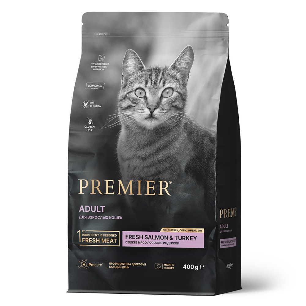 Корм для кошек PREMIER Cat Свежее филе лосося с индейкой сух.
