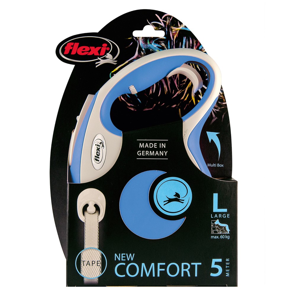 Рулетка для собак FLEXI NEW LINE Comfort L (до 60кг) лента 5м серый/синий