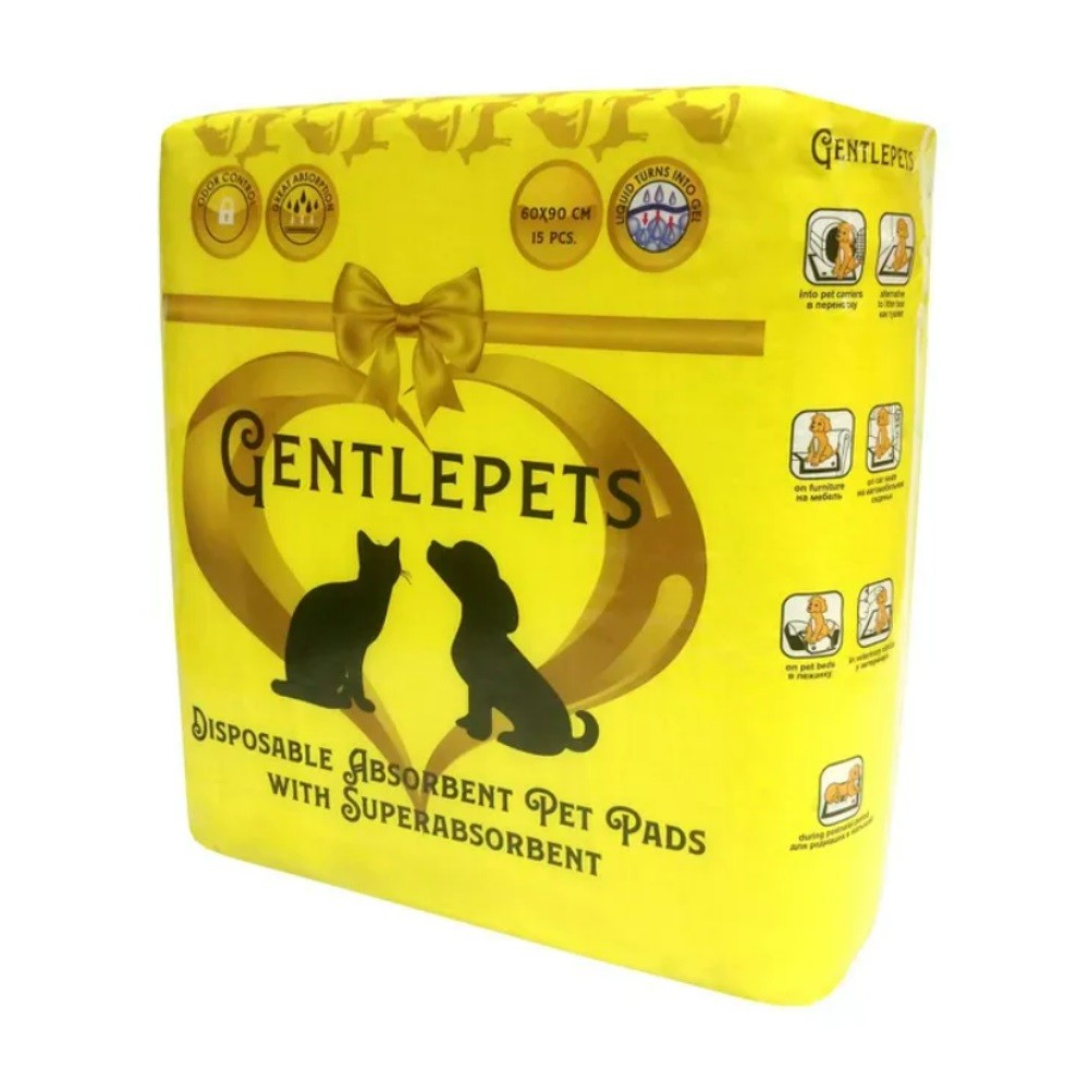 Пеленки для животных GENTLEPETS впитывающие, с суперабсорбентом,  60х90см 15шт