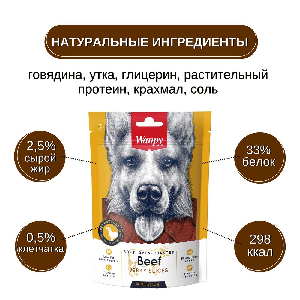 Лакомство для собак WANPY Dog соломка из вяленой говядины